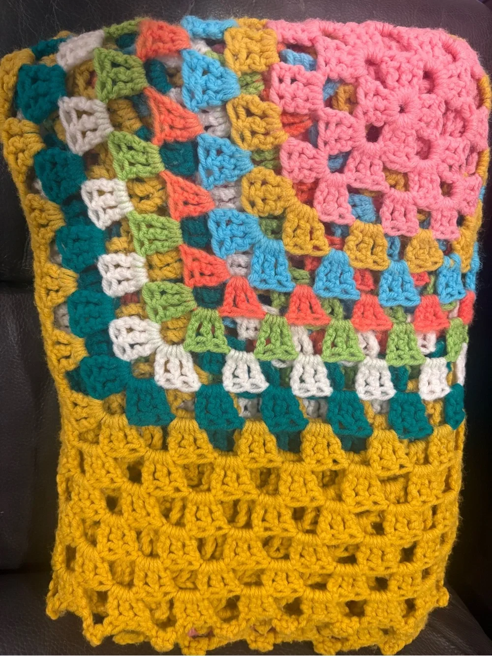 Handmade Crochet Granny Square Multicolor Colorful Throw Blanket